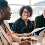 Senior couple speaking with Medicare agent